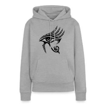 Auge des Horus mit Federn, Ägypten, Spiritualität - Frauen Premium Bio Hoodie - Grau meliert - Vorne - Selfina (174cm)