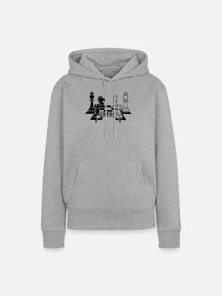 Schachfiguren mit Text CHESS - Frauen Premium Bio Hoodie - Grau meliert