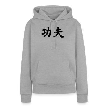 Caractère chinois de kung-fu - Sweat à capuche Premium bio Femme - gris chiné - Devant - Selfina (174cm)