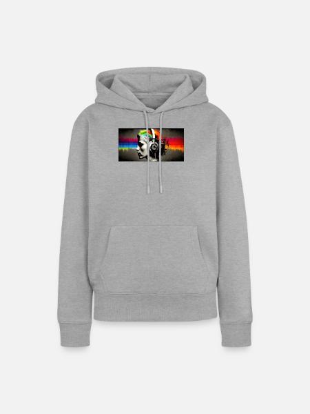 Rainbow Pulse Kopfhörer-Porträt - Frauen Premium Bio Hoodie - Grau meliert