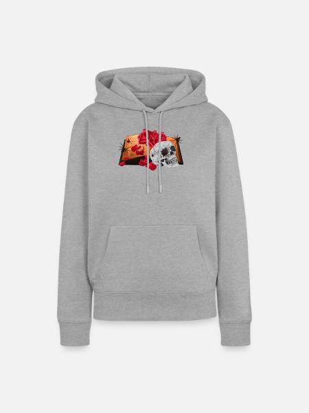 Bücher Design, Geschenkidee frau, Menschenschädel - Frauen Premium Bio Hoodie - Grau meliert