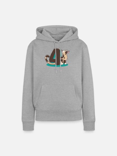 Katze Zahl 4 - Frauen Premium Bio Hoodie - Grau meliert