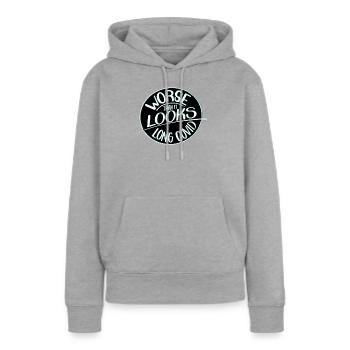 Pire qu’il n’y paraît, le Covid long - Sweat à capuche Premium bio Femme - gris chiné - Devant - Selfina (174cm)