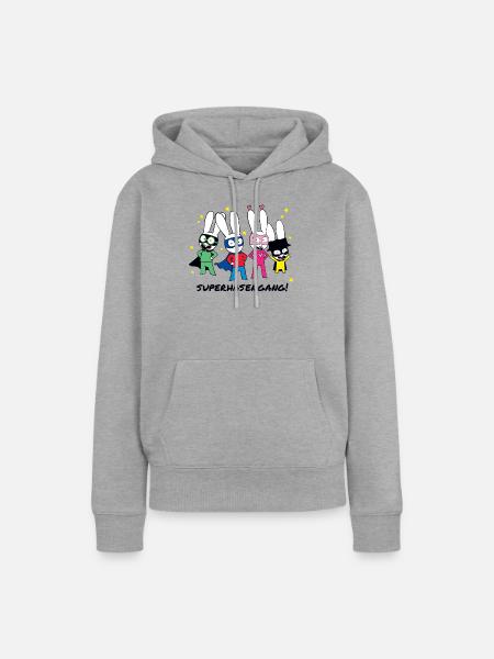 Simon Superhase Mit Seiner Superhasengang - Frauen Premium Bio Hoodie - Grau meliert