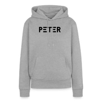 Prénom Peter - Sweat à capuche Premium bio Femme - gris chiné - Devant - Selfina (174cm)