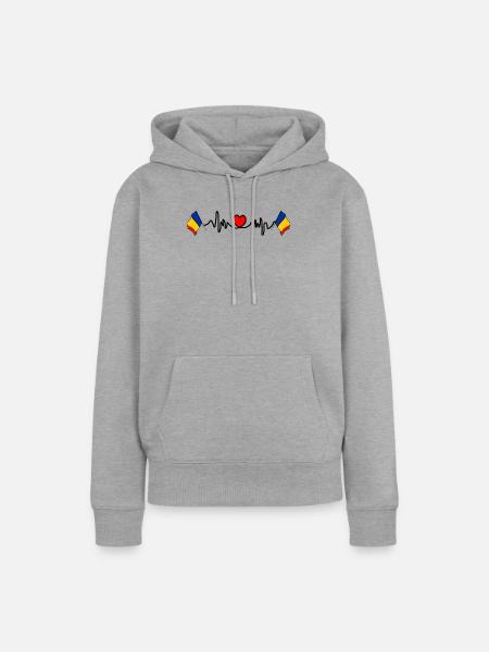 Herzfrequenz-Cardio für Rumänien - Frauen Premium Bio Hoodie - Grau meliert