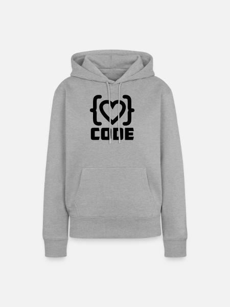 Herzprogrammierer Code Logo mit Text CODE - Frauen Premium Bio Hoodie - Grau meliert