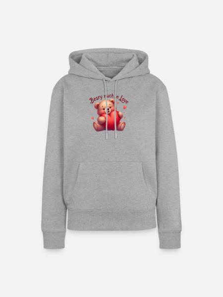Teddybär mit Herz für Liebende - Frauen Premium Bio Hoodie - Grau meliert