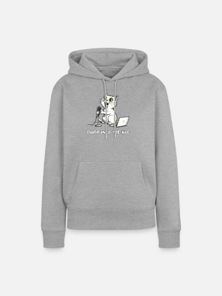 Lustiger Katzen-Podcaster am Laptop - Frauen Premium Bio Hoodie - Grau meliert