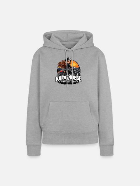 Kurvenliebe Motorradfahrerin Sunset - Frauen Premium Bio Hoodie - Grau meliert