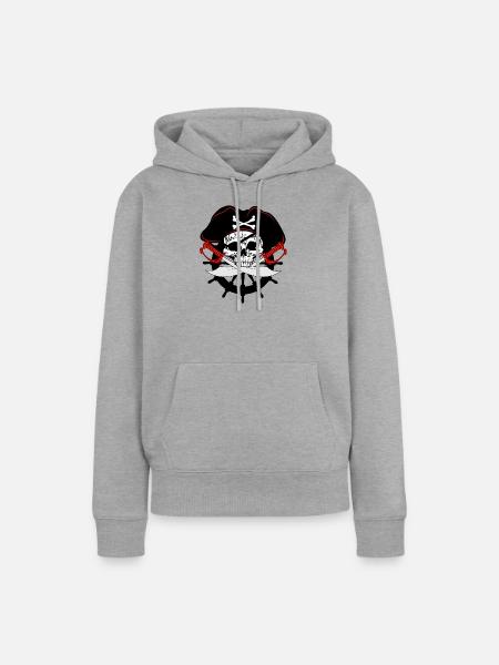 Piratenschädel - Frauen Premium Bio Hoodie - Grau meliert
