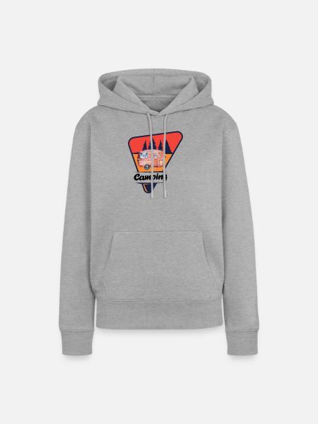 Retro Caravan im Wald - Frauen Premium Bio Hoodie - Grau meliert