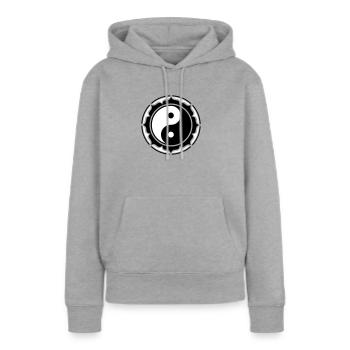 Yin Yang Lotus, symbole chinois, Taiji, taoïsme - Sweat à capuche Premium bio Femme - gris chiné - Devant - Selfina (174cm)