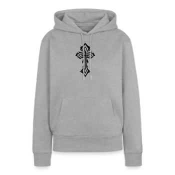 Croix, Crucifix, avec des épines, style gothique. - Sweat à capuche Premium bio Femme - gris chiné - Devant - Selfina (174cm)