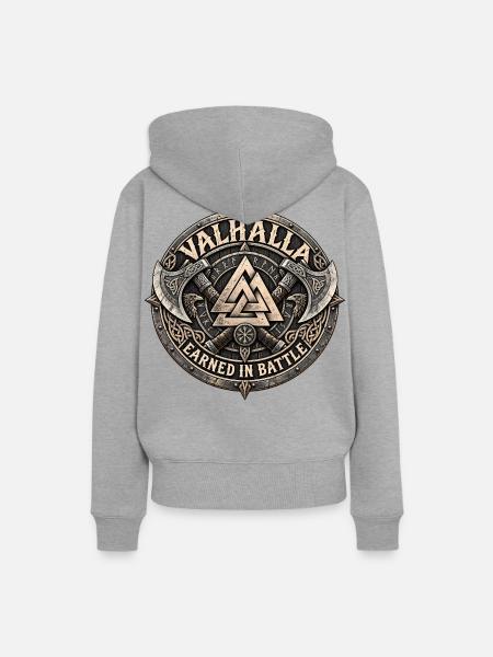 Valhalla Valknut Wikinger Emblem – Noventra - Frauen Premium Bio Hoodie - Grau meliert