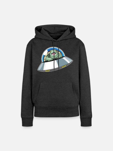 Schildkröte Raumschiff Weltraum - Frauen Premium Bio Hoodie - Anthrazit meliert