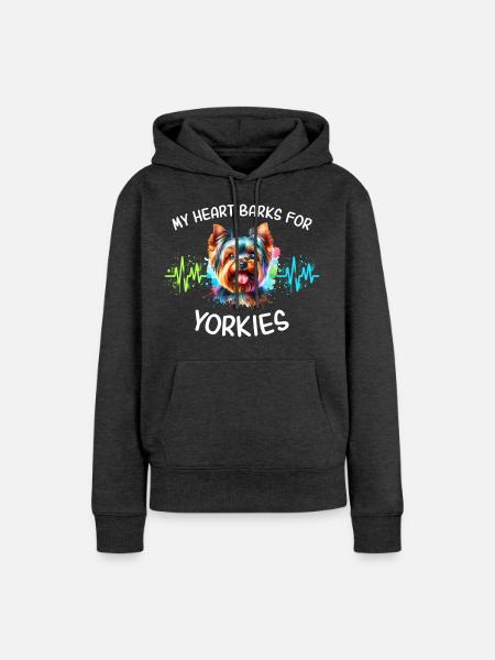 Yorkshire Terrier Herzlinie - Frauen Premium Bio Hoodie - Anthrazit meliert