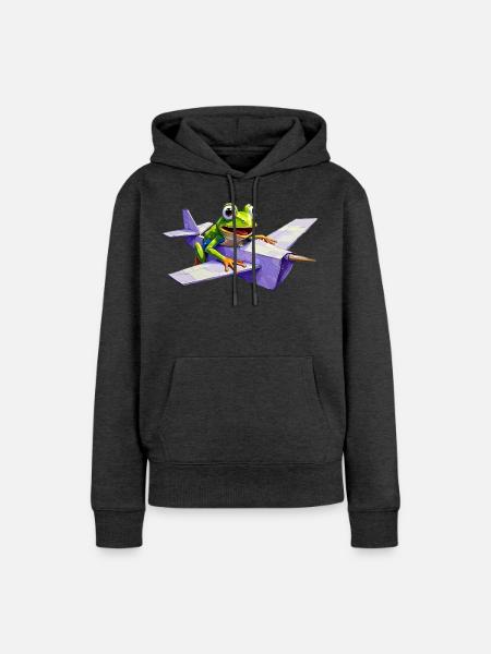 Crazy Frosch-Pilot auf Papierflieger - Frauen Premium Bio Hoodie - Anthrazit meliert