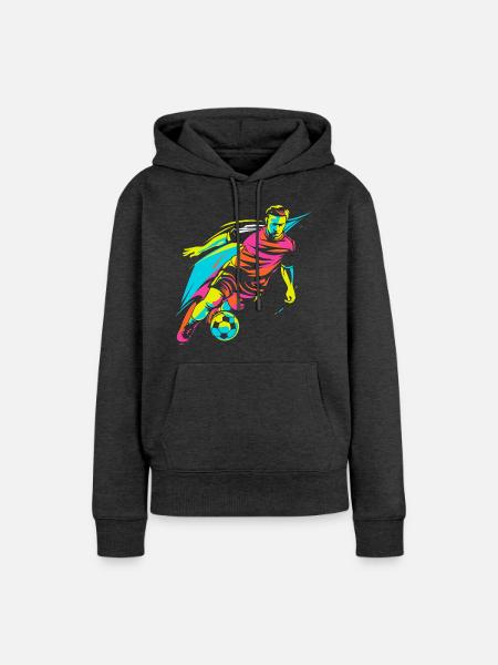 Fußballspieler Retrowave - Frauen Premium Bio Hoodie - Anthrazit meliert