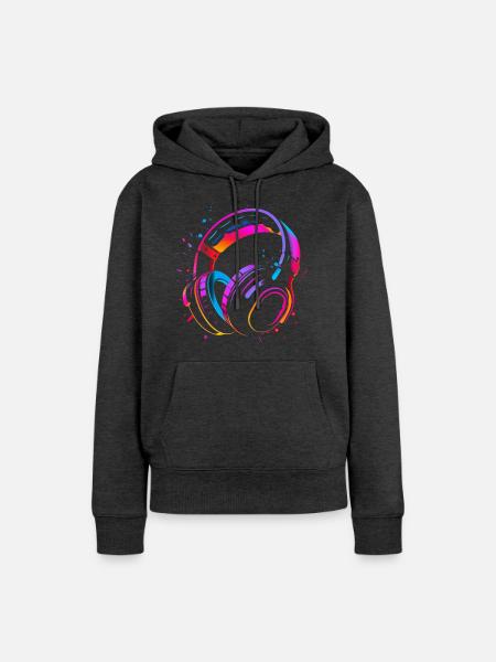90er Kopfhörer Retrowave - Frauen Premium Bio Hoodie - Anthrazit meliert