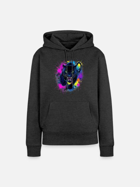 Neon Panther Farbexplosion - Frauen Premium Bio Hoodie - Anthrazit meliert