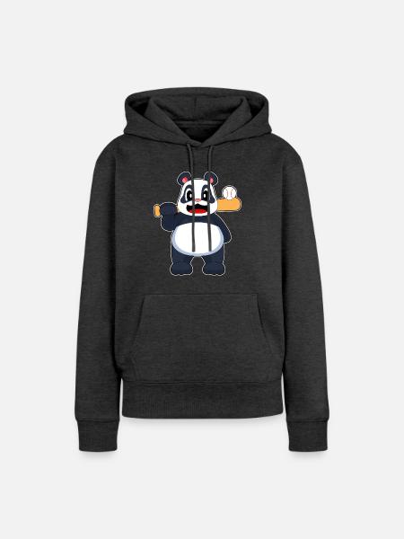 Panda Baseball Baseballschläger - Frauen Premium Bio Hoodie - Anthrazit meliert