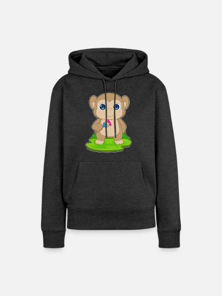 Affe Maler Pinsel Malen - Frauen Premium Bio Hoodie - Anthrazit meliert