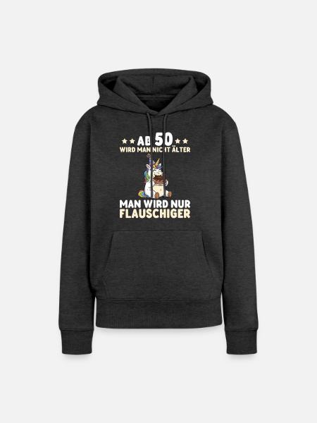 50. Geburtstag Einhorn – Man wird nur flauschiger - Frauen Premium Bio Hoodie - Anthrazit meliert