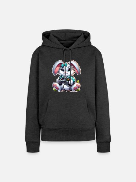 Osterhase Gaming - Frauen Premium Bio Hoodie - Anthrazit meliert