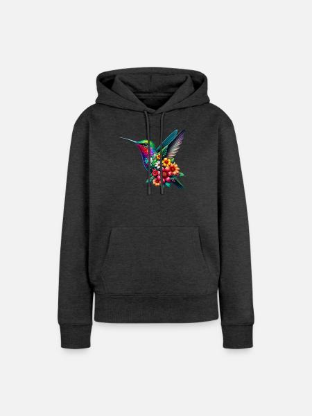 Kolibri mit Blumen geschmückt - Frauen Premium Bio Hoodie - Anthrazit meliert