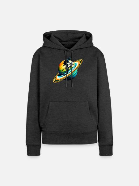 Radfahrer auf Saturn - Frauen Premium Bio Hoodie - Anthrazit meliert
