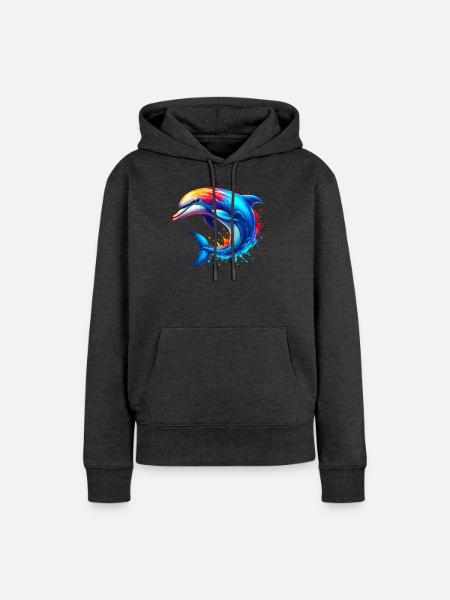 Delfin - Frauen Premium Bio Hoodie - Anthrazit meliert