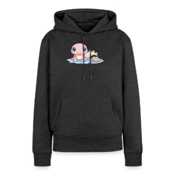 Kleiner rosa Salamander am Ufer - Frauen Premium Bio Hoodie - Anthrazit meliert - Vorne - Selfina (174cm)