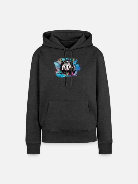 Opossum, ilustration,Beutelratte, bunt, Graffiti - Frauen Premium Bio Hoodie - Anthrazit meliert