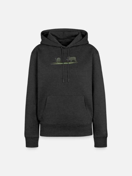 Elche oder Hirsche am Grasen - Frauen Premium Bio Hoodie - Anthrazit meliert