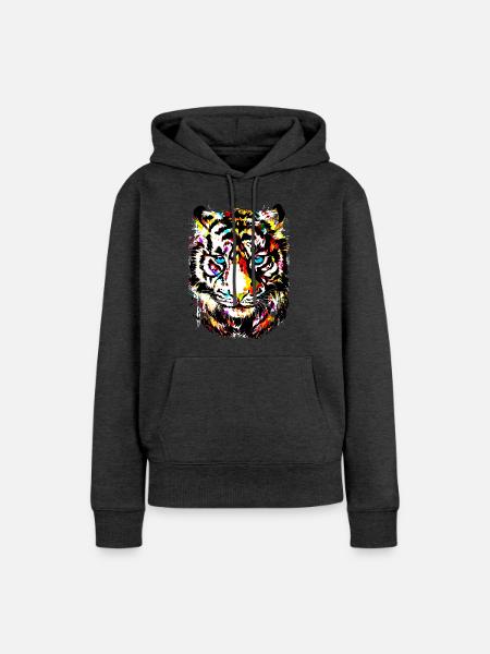 Tiger - Bunter Tiger - Tigazprint - Frauen Premium Bio Hoodie - Anthrazit meliert