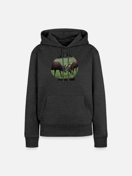 Rotwild-Liebe - Frauen Premium Bio Hoodie - Anthrazit meliert