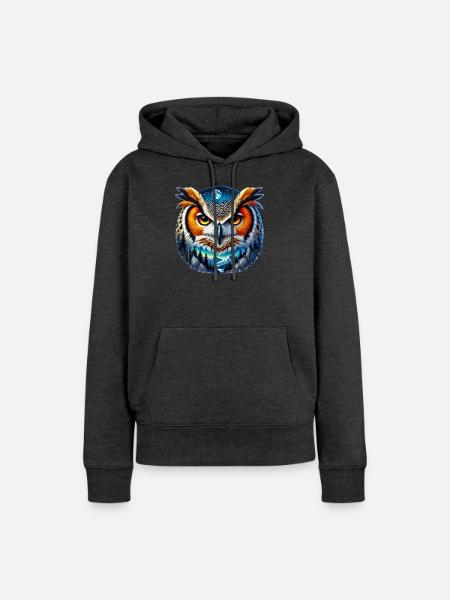 Eule - Frauen Premium Bio Hoodie - Anthrazit meliert