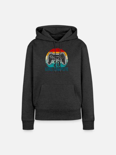 Retro-Controller-Level abgeschlossen - Frauen Premium Bio Hoodie - Anthrazit meliert