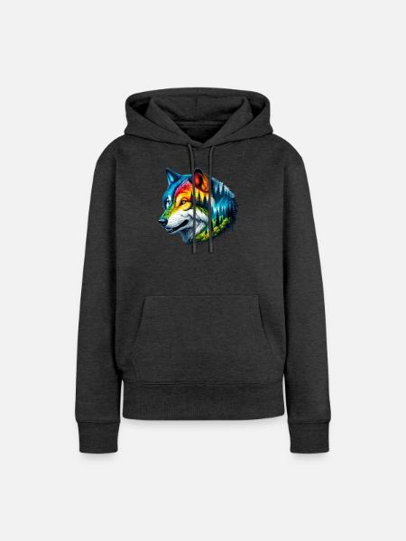 Wolf - Frauen Premium Bio Hoodie - Anthrazit meliert