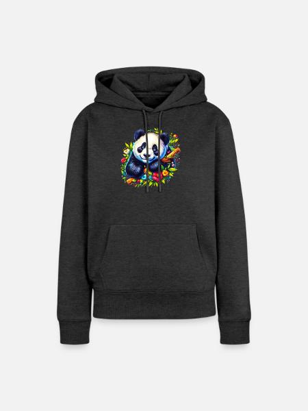 Panda - Frauen Premium Bio Hoodie - Anthrazit meliert