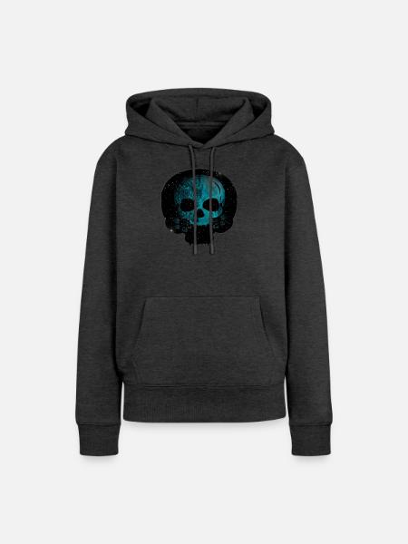 Katzenschädel, Gothic motiv, Sternenmuster - Frauen Premium Bio Hoodie - Anthrazit meliert