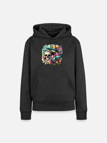 Schlangen-Schädel - Frauen Premium Bio Hoodie - Anthrazit meliert