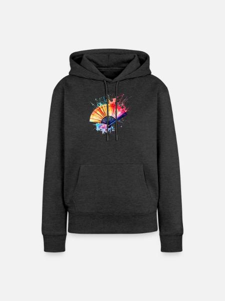 Lebendiger Aquarell-Fächer - Frauen Premium Bio Hoodie - Anthrazit meliert