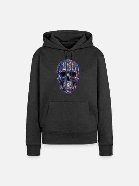 Geometrischer Schädel in Farbpracht - Frauen Premium Bio Hoodie - Anthrazit meliert
