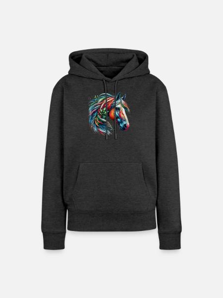 Pferd - Frauen Premium Bio Hoodie - Anthrazit meliert