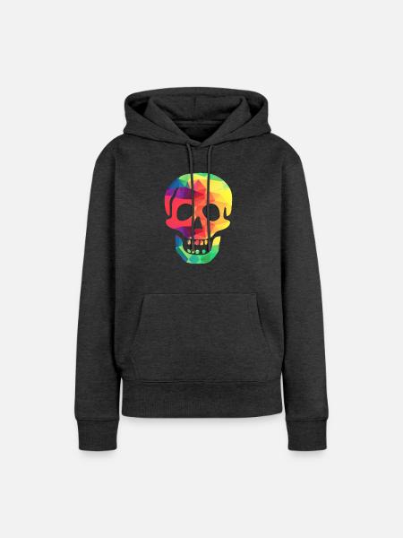 Bunter Totenkopf - Frauen Premium Bio Hoodie - Anthrazit meliert