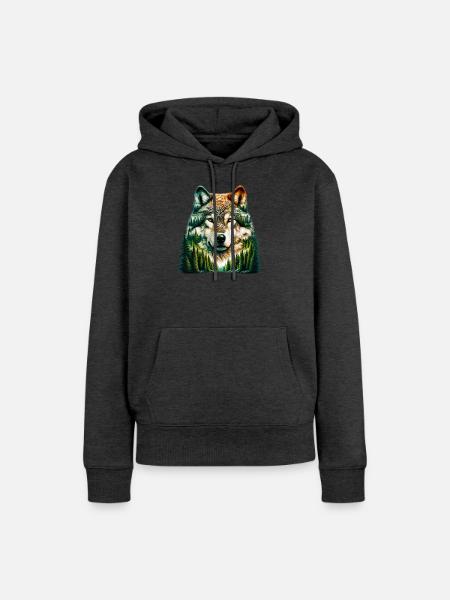 Wolf - Frauen Premium Bio Hoodie - Anthrazit meliert