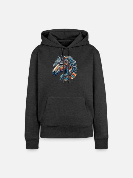 Pferd - Frauen Premium Bio Hoodie - Anthrazit meliert
