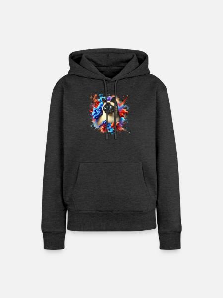 Bunte Siam Katze mit Farbspritzern - Frauen Premium Bio Hoodie - Anthrazit meliert